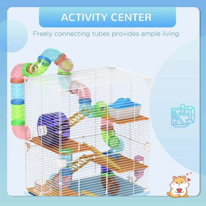 PawHut 18' 5 Tier Hamster Cage with Tubes and Tunnels, Small Animal Cage with Portable Carry Handle, Gerbil Cage with Water Bottle, Food Dish, Exercise Wheel, Light Blue Default -DTYStore