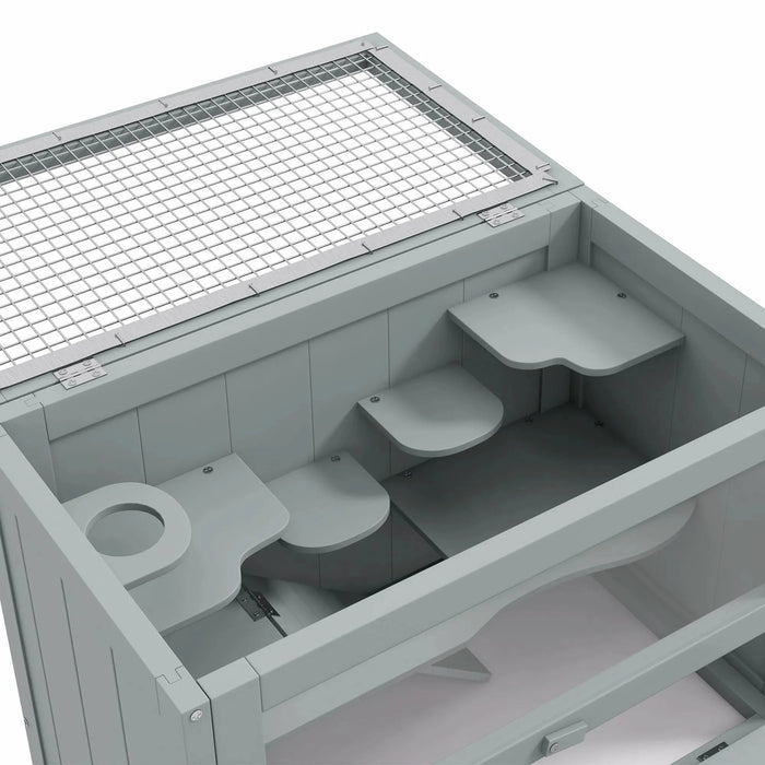 PawHut 2-Level Hamster Cage Mice and Rat House, Small Animal Habitat for Guinea Pigs, Chinchillas with Openable Top, Front Door, Shelf and Ladder, Gray - DTY Store