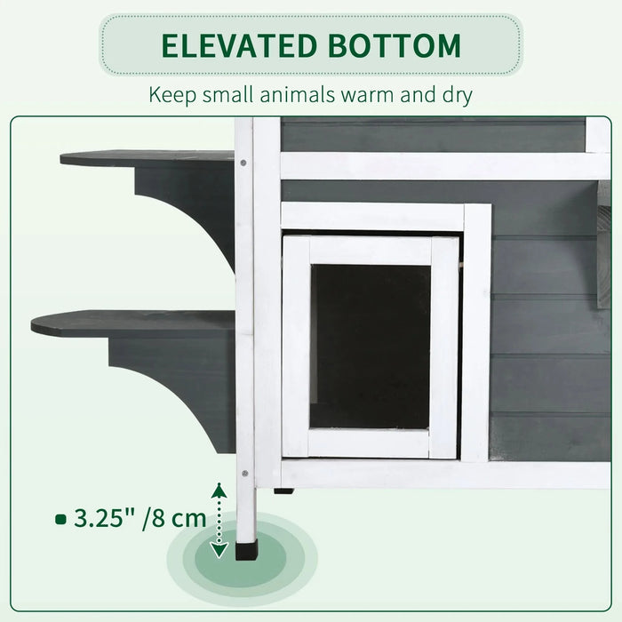 PawHut 2-story Cat House Outdoor, Weatherproof Wooden Cat Enclosure for Feral Cats with Escape Door, Openable Roof, Jumping Platforms, Gray- DTY Store