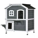 PawHut 2-story Cat House Outdoor, Weatherproof Wooden Cat Enclosure for Feral Cats with Escape Door, Openable Roof, Jumping Platforms, Gray - DTY Store