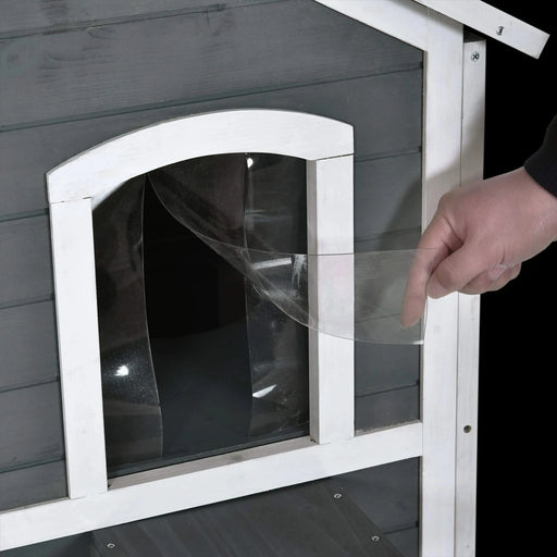 PawHut 2-story Cat House Outdoor, Weatherproof Wooden Cat Enclosure for Feral Cats with Escape Door, Openable Roof, Jumping Platforms, Gray Default -DTYStore