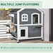 PawHut 2-story Cat House Outdoor, Weatherproof Wooden Cat Enclosure for Feral Cats with Escape Door, Openable Roof, Jumping Platforms, Gray - DTY Store