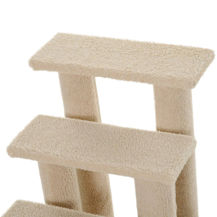 PawHut 25' 4-Step Multi-Level Carpeted Cat Scratching Post Pet Stairs, Beige Default -DTYStore