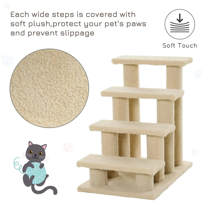 PawHut 25' 4-Step Multi-Level Carpeted Cat Scratching Post Pet Stairs, Beige Default -DTYStore