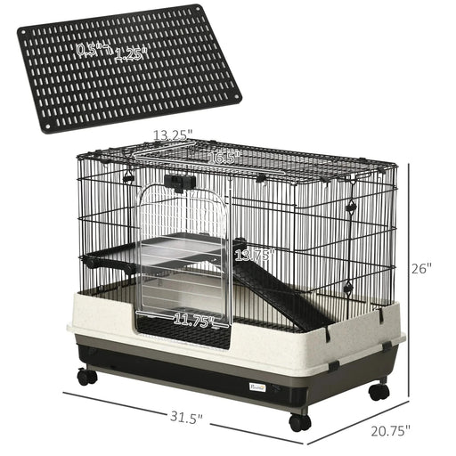 PawHut 26' Small Animal Cage with Wheels, 2-Level Portable Bunny Cage, Chinchilla Ferret Cage with Removable Tray, Platform and Ramp Default -DTYStore