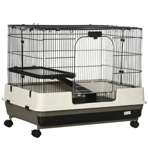 PawHut 26' Small Animal Cage with Wheels, 2-Level Portable Bunny Cage, Chinchilla Ferret Cage with Removable Tray, Platform and Ramp Default -DTYStore