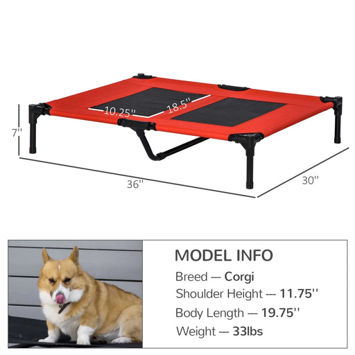 PawHut 36' x 30' Elevated Cooling Summer Dog Cot Pet Bed With Mesh Ventilation - Red Default -DTYStore
