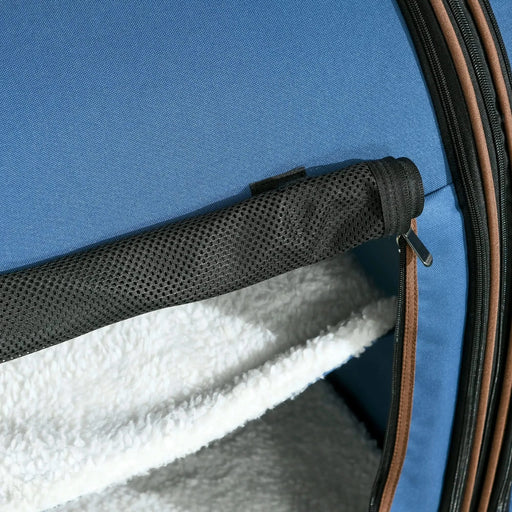 PawHut 39' Portable Soft-Sided Pet Cat Carrier with Divider, Two Compartments, Soft Cushions, & Storage Bag, Blue Default -DTYStore