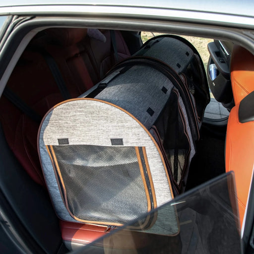 PawHut 39' Portable Soft-Sided Pet Cat Carrier with Divider, Two Compartments, Soft Cushions, & Storage Bag, Grey Default -DTYStore