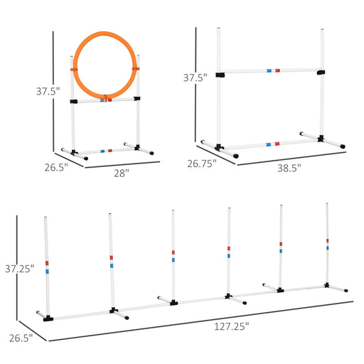 PawHut 3PC Dog Agility Equipment Set, Obstacle Course Exercise for Dog Include Adjustable Hurdle, Hoop, Weave Poles and Carry Bag Default -DTYStore
