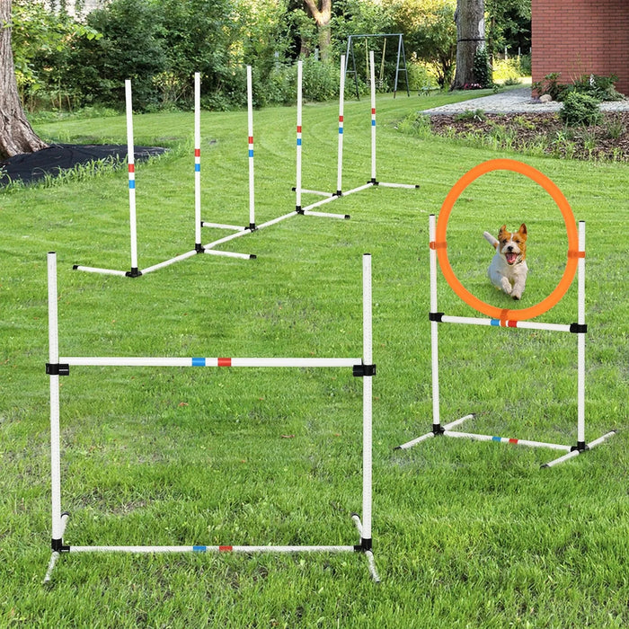 PawHut 3PC Dog Agility Equipment Set, Obstacle Course Exercise for Dog Include Adjustable Hurdle, Hoop, Weave Poles and Carry Bag Default -DTYStore