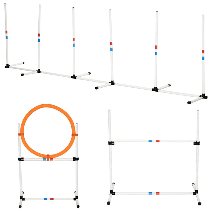 PawHut 3PC Dog Agility Equipment Set, Obstacle Course Exercise for Dog Include Adjustable Hurdle, Hoop, Weave Poles and Carry Bag Default -DTYStore