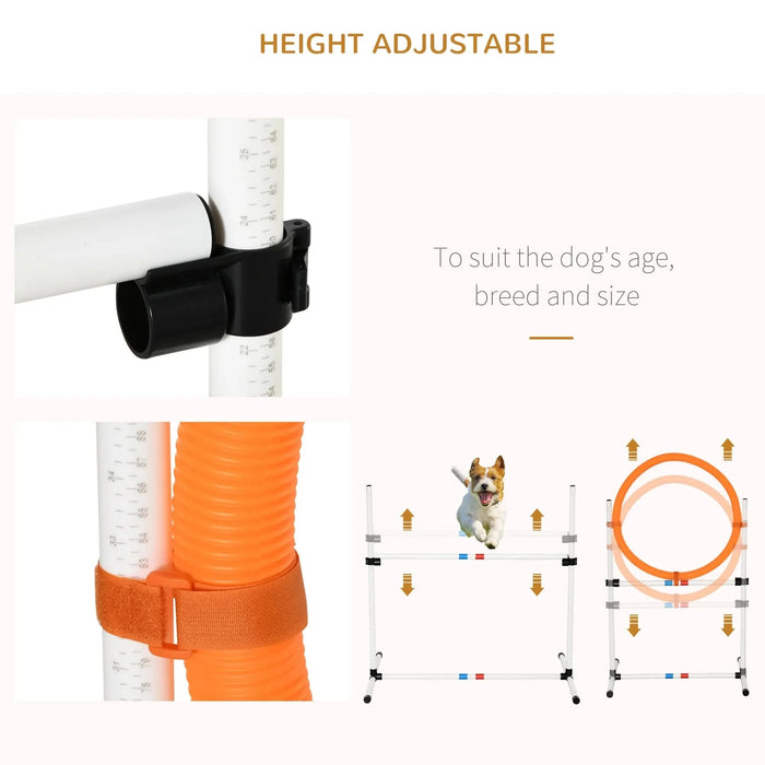 PawHut 3PC Dog Agility Equipment Set, Obstacle Course Exercise for Dog Include Adjustable Hurdle, Hoop, Weave Poles and Carry Bag- DTY Store