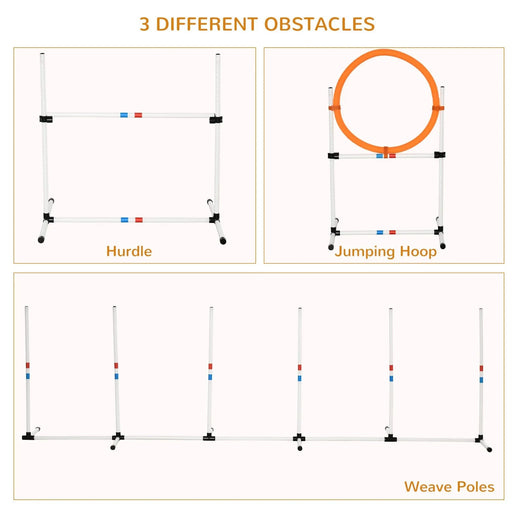 PawHut 3PC Dog Agility Equipment Set, Obstacle Course Exercise for Dog Include Adjustable Hurdle, Hoop, Weave Poles and Carry Bag Default -DTYStore