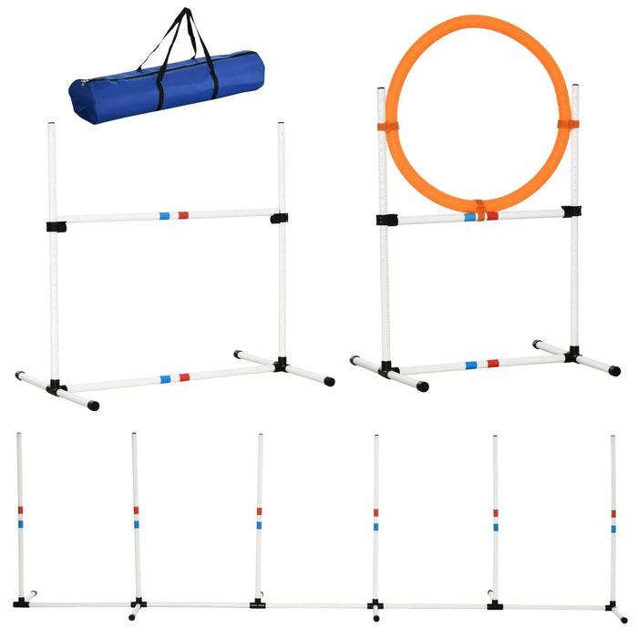 PawHut 3PC Dog Agility Equipment Set, Obstacle Course Exercise for Dog Include Adjustable Hurdle, Hoop, Weave Poles and Carry Bag - DTY Store