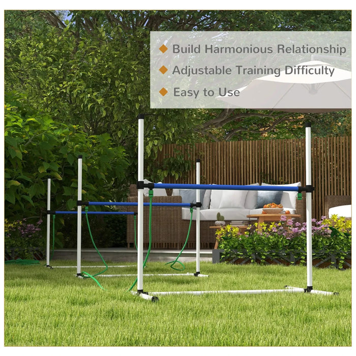 PawHut 3 Piece Dog Agility Training Equipment Set, Dog Agility Set with Adjustable Height Hurdles, Spray Water Tube, Whistle, Carry Bag, White Default -DTYStore