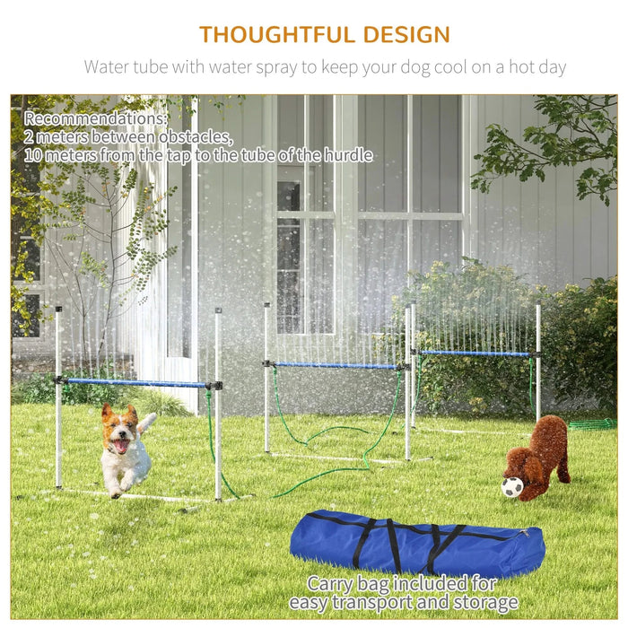 PawHut 3 Piece Dog Agility Training Equipment Set, Dog Agility Set with Adjustable Height Hurdles, Spray Water Tube, Whistle, Carry Bag, White Default -DTYStore