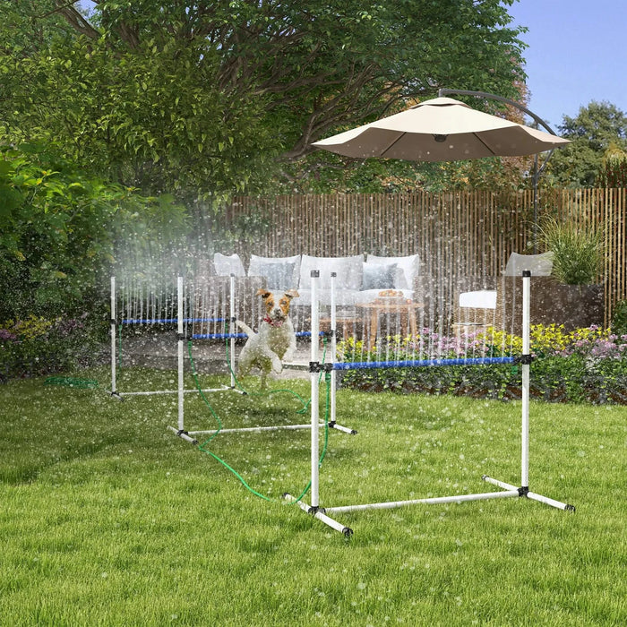 PawHut 3 Piece Dog Agility Training Equipment Set, Dog Agility Set with Adjustable Height Hurdles, Spray Water Tube, Whistle, Carry Bag, White Default -DTYStore