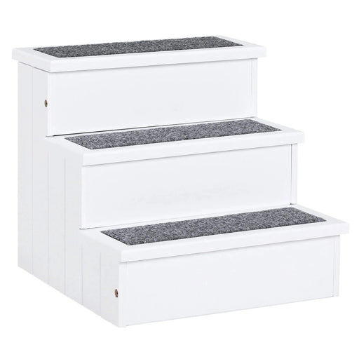 PawHut 3 Step Wooden Carpeted Non Slip Pet Stairs Ramp for Cats and Small Dogs - White Default -DTYStore