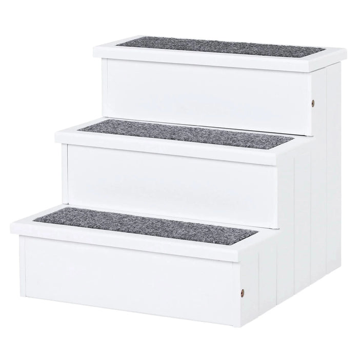 PawHut 3 Step Wooden Carpeted Non Slip Pet Stairs Ramp for Cats and Small Dogs - White- DTY Store