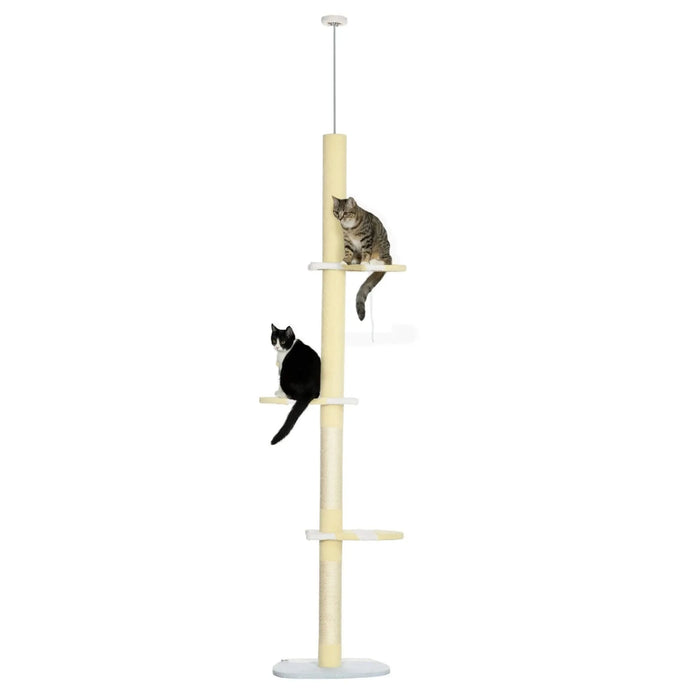 PawHut 4-Tier Tall Cat Tower, Floor to Ceiling Cat Tree, Height Adjustable 87 - 103 Inch with Plush Platforms, Sisal Scratching Posts, Toy Ball for Indoor Cats, Yellow Default -DTYStore