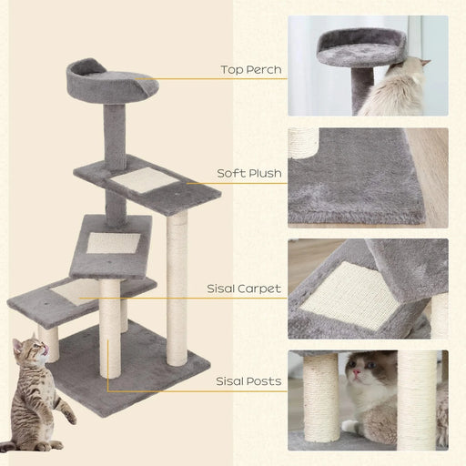 PawHut 40' 5-Level Revolving Stair Cat Tree Scratcher Climbing Activity Tower with Play Center and Resting Perch, Grey Default -DTYStore