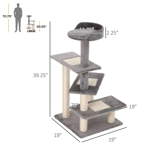 PawHut 40' 5-Level Revolving Stair Cat Tree Scratcher Climbing Activity Tower with Play Center and Resting Perch, Grey Default -DTYStore