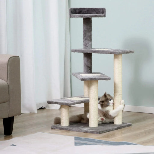 PawHut 40' 5-Level Revolving Stair Cat Tree Scratcher Climbing Activity Tower with Play Center and Resting Perch, Grey Default -DTYStore