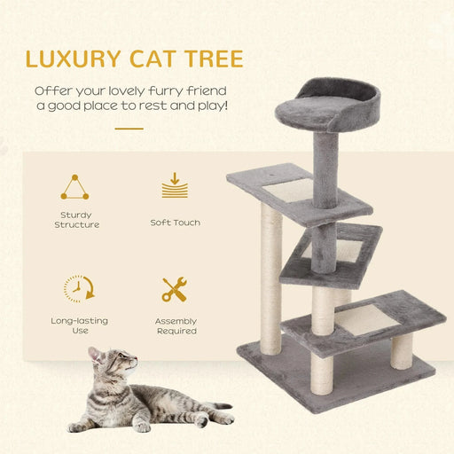 PawHut 40' 5-Level Revolving Stair Cat Tree Scratcher Climbing Activity Tower with Play Center and Resting Perch, Grey Default -DTYStore