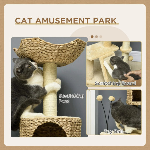 PawHut 45' Cat Tree for Indoor Cats, Cat Tree Tower with Scratching Posts, Ramp, Condo, Toy Balls, Platforms, Bed, Ramp, Beige Default -DTYStore