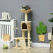 PawHut 45' Cat Tree for Indoor Cats, Cat Tree Tower with Scratching Posts, Ramp, Condo, Toy Balls, Platforms, Bed, Ramp, Beige Default -DTYStore