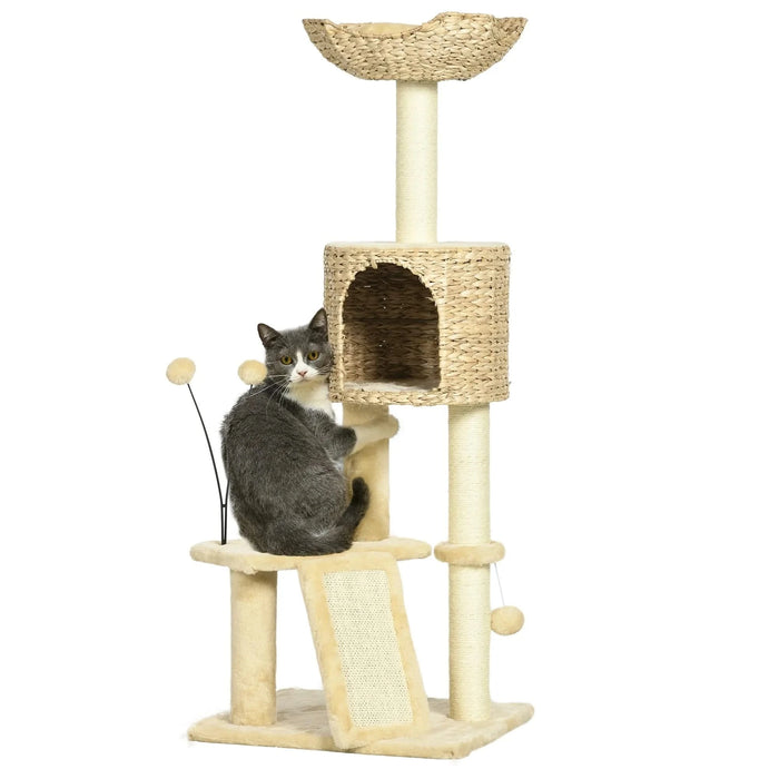 PawHut 45' Cat Tree for Indoor Cats, Cat Tree Tower with Scratching Posts, Ramp, Condo, Toy Balls, Platforms, Bed, Ramp, Beige Default -DTYStore