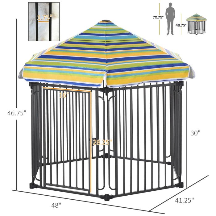 PawHut 48' x 41' Heavy-Duty Metal Dog Playpen, Outdoor Pet Cage Kennel, Puppy Exercise Fence Barrier with Weather-Resistant Polyester Roof, Locking Door, & Metal Frame - DTY Store