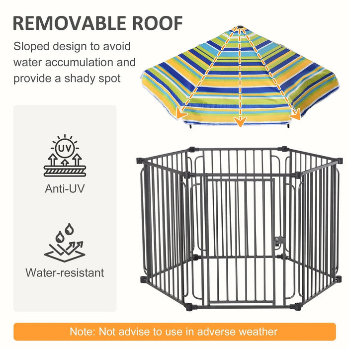 PawHut 48' x 41' Heavy-Duty Metal Dog Playpen, Outdoor Pet Cage Kennel, Puppy Exercise Fence Barrier with Weather-Resistant Polyester Roof, Locking Door, & Metal Frame - DTY Store