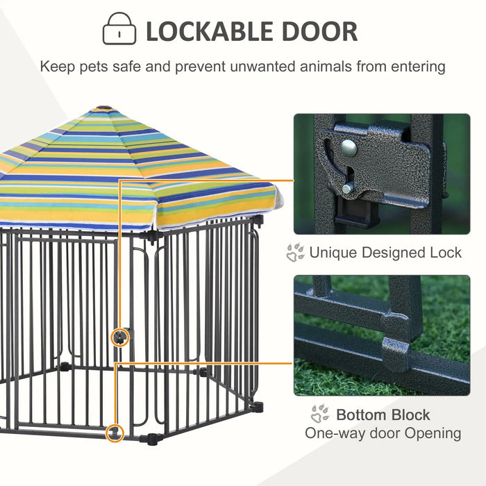 PawHut 48' x 41' Heavy-Duty Metal Dog Playpen, Outdoor Pet Cage Kennel, Puppy Exercise Fence Barrier with Weather-Resistant Polyester Roof, Locking Door, & Metal Frame - DTY Store