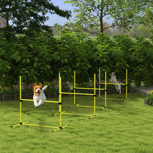 PawHut 4 Piece Dog Agility Training Equipment for Dog Agility Course with Adjustable Height Jump Bars, Included Carry Bag, & Displacing Top Bar, Yellow Default -DTYStore