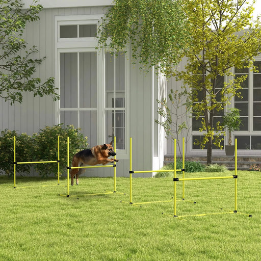 PawHut 4 Piece Dog Agility Training Equipment for Dog Agility Course with Adjustable Height Jump Bars, Included Carry Bag, & Displacing Top Bar, Yellow Default -DTYStore