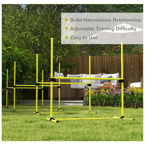 PawHut 4 Piece Dog Agility Training Equipment for Dog Agility Course with Adjustable Height Jump Bars, Included Carry Bag, & Displacing Top Bar, Yellow Default -DTYStore