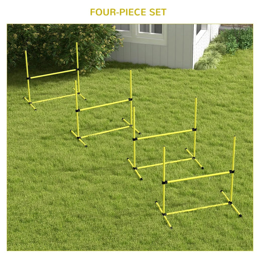 PawHut 4 Piece Dog Agility Training Equipment for Dog Agility Course with Adjustable Height Jump Bars, Included Carry Bag, & Displacing Top Bar, Yellow Default -DTYStore