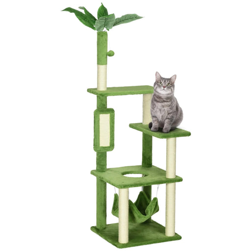 PawHut 56' Cat Tree for Indoor Cats with Hammock, Cat Tower with Scratching Post, Platforms, Play Ball and Anti-tipping Device, for Indoor Cats, Green Default -DTYStore