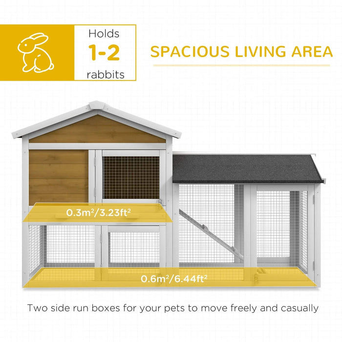 PawHut 58' Rabbit Hutch, Wooden Bunny Hutch, Guinea Pig Cage, Small Animal Enclosure with Run Area, Removable Tray, Asphalt Roof, Lockable Doors and Ramp, Nature Wood Default -DTYStore