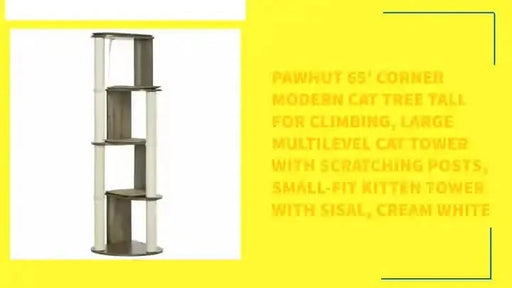 PawHut 65' Corner Modern Cat Tree Tall for Climbing, Large Multilevel Cat Tower with Scratching Posts, Small-Fit Kitten Tower with Sisal, Cream White Default -DTYStore