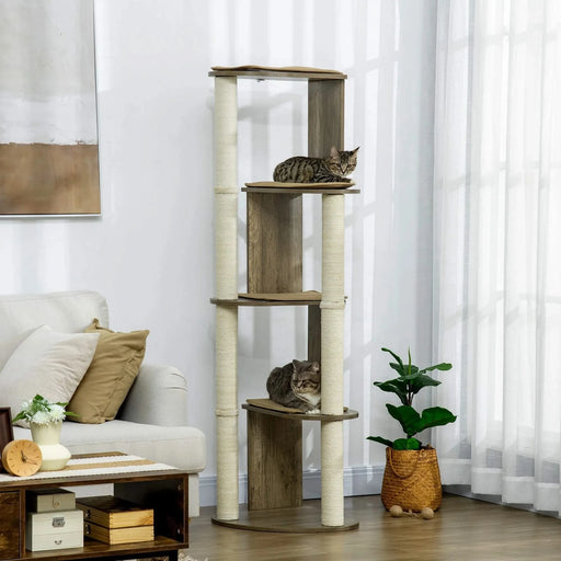 PawHut 65' Corner Modern Cat Tree Tall for Climbing, Large Multilevel Cat Tower with Scratching Posts, Small-Fit Kitten Tower with Sisal, Cream White Default -DTYStore