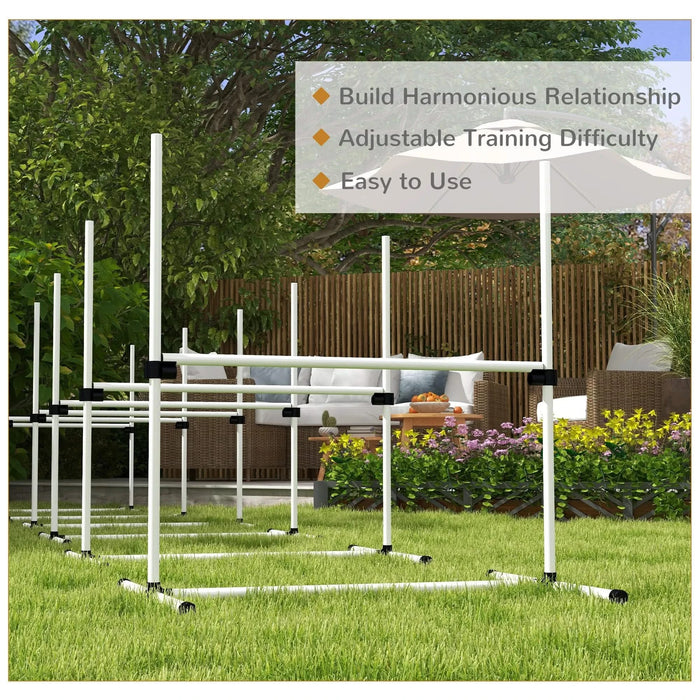 PawHut 6 Piece Dog Agility Training Equipment for Dog Agility Course with Adjustable Height Jump Bars, Included Carry Bag, & Displacing Top Bar, White Default -DTYStore
