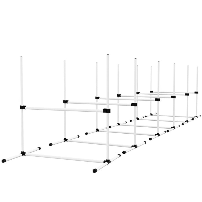 PawHut 6 Piece Dog Agility Training Equipment for Dog Agility Course with Adjustable Height Jump Bars, Included Carry Bag, & Displacing Top Bar, White Default -DTYStore