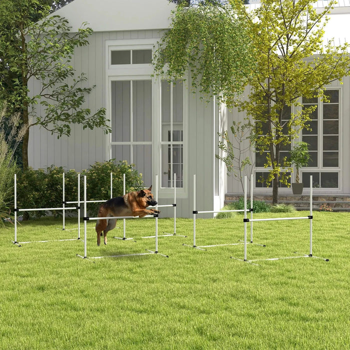 PawHut 6 Piece Dog Agility Training Equipment for Dog Agility Course with Adjustable Height Jump Bars, Included Carry Bag, & Displacing Top Bar, White Default -DTYStore