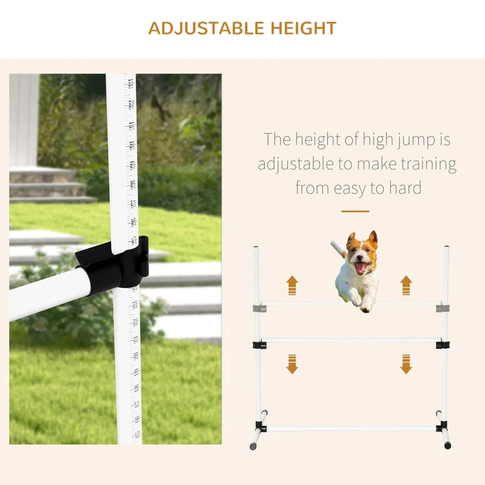 PawHut 6 Piece Dog Agility Training Equipment for Dog Agility Course with Adjustable Height Jump Bars, Included Carry Bag, & Displacing Top Bar, White Default -DTYStore