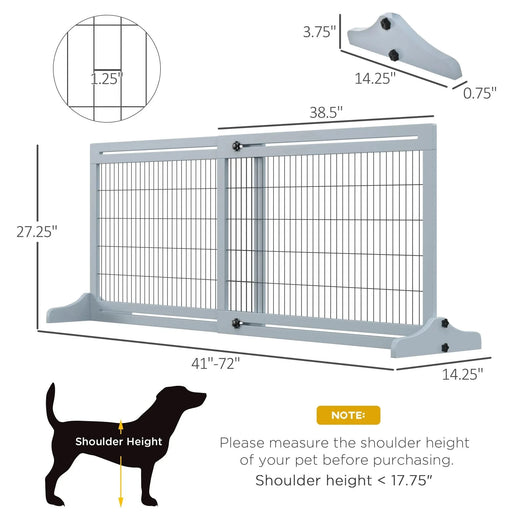 PawHut 72' W x 27.25' H Extra Wide Freestanding Pet Gate with Adjustable Length Dog, Cat, Barrier for House, Doorway, Hallway, Blue-grey Default -DTYStore
