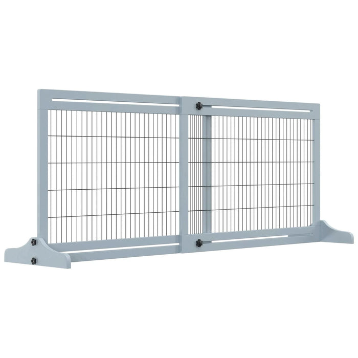 PawHut 72' W x 27.25' H Extra Wide Freestanding Pet Gate with Adjustable Length Dog, Cat, Barrier for House, Doorway, Hallway, Blue-grey- DTY Store