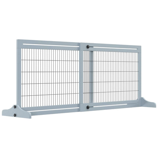 PawHut 72' W x 27.25' H Extra Wide Freestanding Pet Gate with Adjustable Length Dog, Cat, Barrier for House, Doorway, Hallway, Blue-grey Default -DTYStore